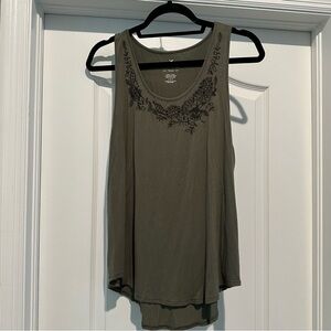 American Eagle Outfitters Green Embellished Sleeveless Tank Top